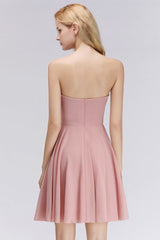 Short Pink Sweetheart Simple Bridesmaid Dresses Sleeveless Homecoming Dress