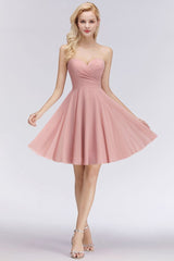 Short Pink Sweetheart Simple Bridesmaid Dresses Sleeveless Homecoming Dress