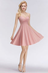 Short Pink Sweetheart Simple Bridesmaid Dresses Sleeveless Homecoming Dress
