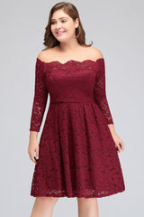 Short Plis size A-Line Off-Shoulder Lace Burgundy Cocktail Dresses