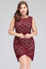 Short Sleeveless Mermaid Scoop Plus size Lace Cocktail Dresses