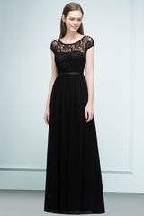 Short Sleeves Lace A-line Floor Length Bridesmaid Dresses with Sash