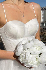 Simple A-Line Short Spaghetti Straps Tulle Wedding Dresses