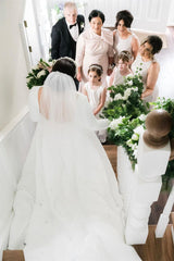 Simple Beautiful A-line Long Sleeves Satin Backless Wedding Dress