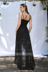 Simple Black Spaghetti Straps Sleeveless A-Line Prom Dresses