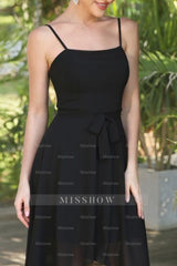 Simple Black Spaghetti Straps Sleeveless A-Line Prom Dresses