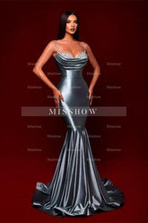 Simple Long Glitter Mermaid Spaghetti Straps Evening dresses