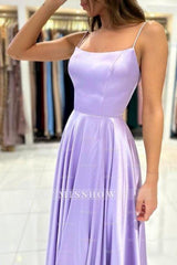 Simple Long Lilac A-line Sleeveless Prom Dresses