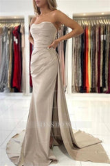 Simple Long Mermaid Sleeveless Prom Dresses With Slit