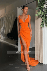 Simple Long Mermaid V-neck Sleeveless Prom Dress With Slit