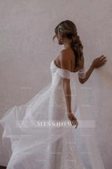 Simple Off-the-shoulder Glitter Mermaid Wedding Dresses