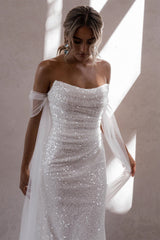 Simple Off-the-shoulder Glitter Mermaid Wedding Dresses