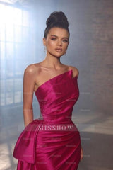 Simple Sleeveless Evening Dresses Fuchsia Long Prom Dresses With Slit