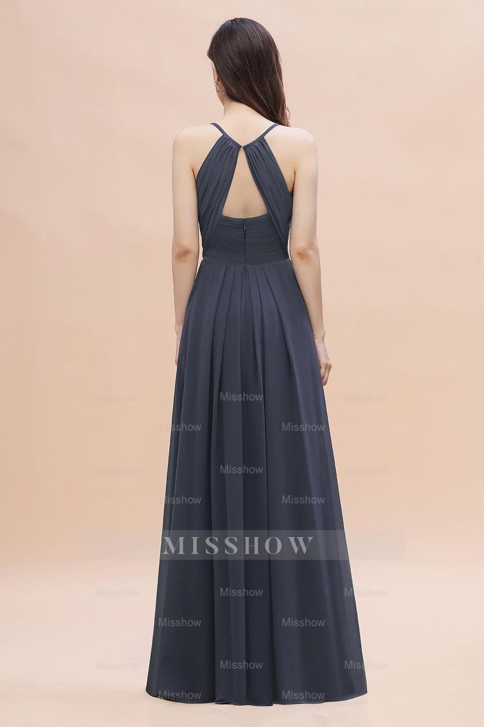 Simple Spaghetti Straps Stormy Chiffon Bridesmaid Dresses with Ruffles On Sale