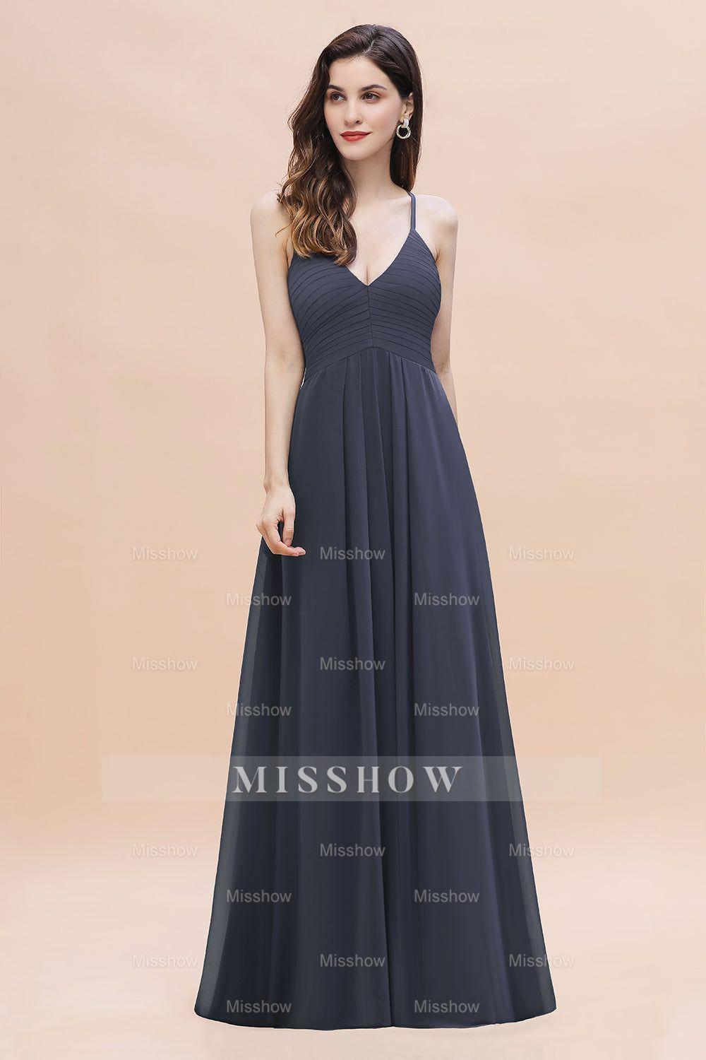 Simple Spaghetti Straps Stormy Chiffon Bridesmaid Dresses with Ruffles On Sale