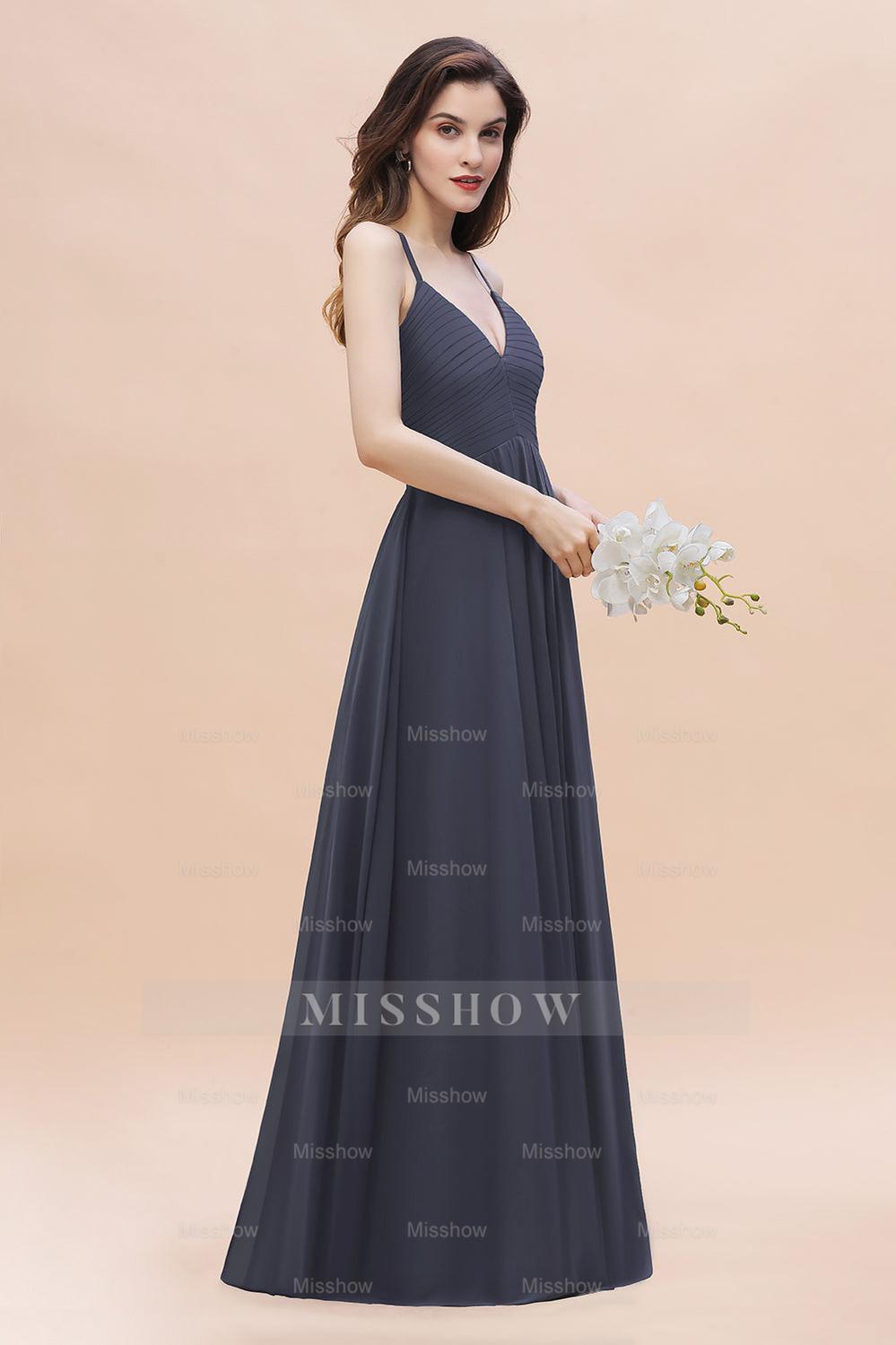 Simple Spaghetti Straps Stormy Chiffon Bridesmaid Dresses with Ruffles On Sale