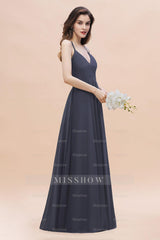 Simple Spaghetti Straps Stormy Chiffon Bridesmaid Dresses with Ruffles On Sale