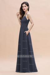 Simple Spaghetti Straps Stormy Chiffon Bridesmaid Dresses with Ruffles On Sale