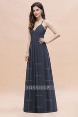 Simple Spaghetti Straps Stormy Chiffon Bridesmaid Dresses with Ruffles On Sale