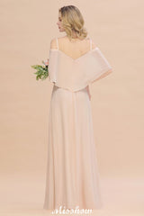 Simple Spaghetti Straps Tiered Bridesmaid Dresses | Side Slit A-Line Sleeveless Evening Maxi Dresses