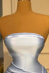 Simple Strapless Mermaid Evening Dresses Long Blue Prom Dresses