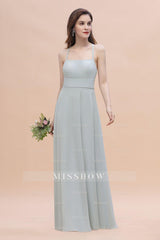 Simple Straps A-line Chiffon Mist Bridesmaid Dresses with Ruffles