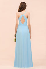Sleeveles Sky Blue Aline Bridesmaid Dress Simple Maid of Honor Dress
