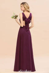 Sleeveless A-line Chiffon Bridesmaid Dress Floor-Length V-Neck Party Gown