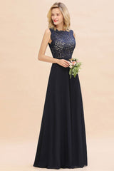 Sleeveless A-line Evening Maxi Gown Lace Appliques Floor Length Bridesmaid Dress Formal Party Gown
