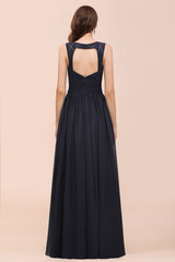 Sleeveless Black A-line Evening Maxi Dress Chiffon Bridesmaid Dress Formal Dress