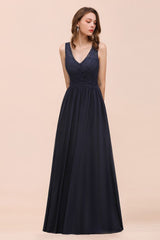 Sleeveless Black A-line Evening Maxi Dress Chiffon Bridesmaid Dress Formal Dress