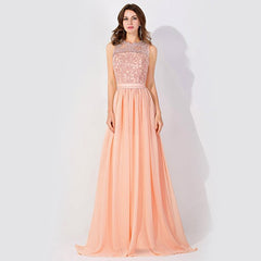 Sleeveless Chiffon Beading Evening Party Dress Crew Neck aline Bridesmaid Dress