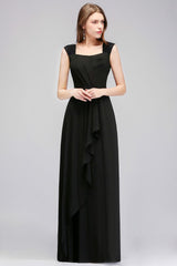 Sleeveless Ruffled Chiffon Black Bridesmaid Dresses
