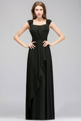Sleeveless Ruffled Chiffon Black Bridesmaid Dresses