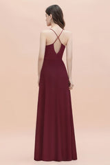 Spaghetti Bateau Aline Evening Maxi Dress Sequins Chiffon Bridesmaid Dress