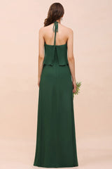 Spaghetti Chiffon Bridesmaid Dress Dark Green Maid of Honor Dress Floor Length
