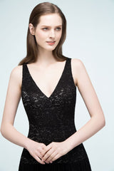 Spaghetti Floor Length A-line V-neck Lace Bridesmaid Dresses