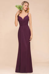 Spaghetti Mermaid Bridesmaid Dress Chiffon Simple Floor Length Party Gown