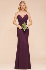 Spaghetti Mermaid Bridesmaid Dress Chiffon Simple Floor Length Party Gown