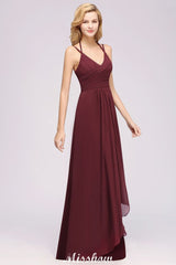 Spaghetti Sleeveless Ruffles A-line Chiffon Bridesmaid Dresses Straps Evening Maxi Dress