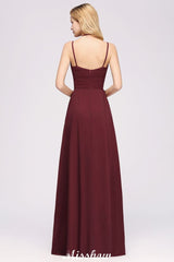 Spaghetti Sleeveless Ruffles A-line Chiffon Bridesmaid Dresses Straps Evening Maxi Dress