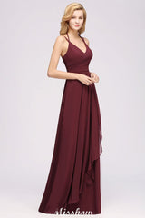 Spaghetti Sleeveless Ruffles A-line Chiffon Bridesmaid Dresses Straps Evening Maxi Dress