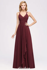 Spaghetti Sleeveless Ruffles A-line Chiffon Bridesmaid Dresses Straps Evening Maxi Dress