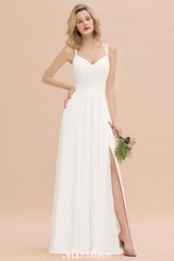 Spaghetti Slim Side Split Bridesmaid Dress Sky Blue V-Neck Wedding Party Dress