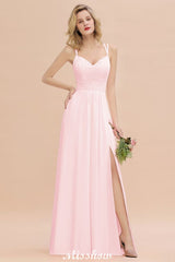 Spaghetti Slim Side Split Bridesmaid Dress Sky Blue V-Neck Wedding Party Dress