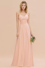 Spaghetti Straps Aline Bridesmaid Dress Sweetheart Chiffon Swing Evening Dress