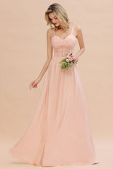 Spaghetti Straps Aline Bridesmaid Dress Sweetheart Chiffon Swing Evening Dress