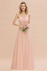 Spaghetti Straps Aline Bridesmaid Dress Sweetheart Chiffon Swing Evening Dress