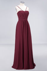 Spaghetti-Straps Backless Bridesmaid Dress Ruffles Chiffon Wedding Party Dress