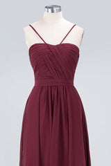 Spaghetti-Straps Backless Bridesmaid Dress Ruffles Chiffon Wedding Party Dress